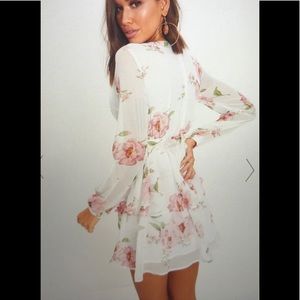 white floral chiffon double tier plunge skater dress